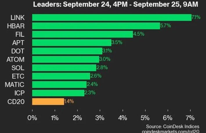 20銘柄中、19銘柄が上昇：CoinDesk 20 パフォーマンスアップデート