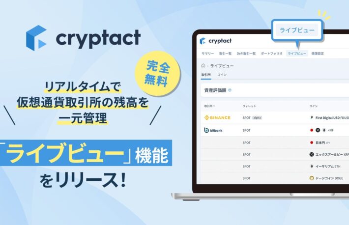 暗号資産取引所の残高をリアルタイム一元管理：クリプタクト新機能リリース
